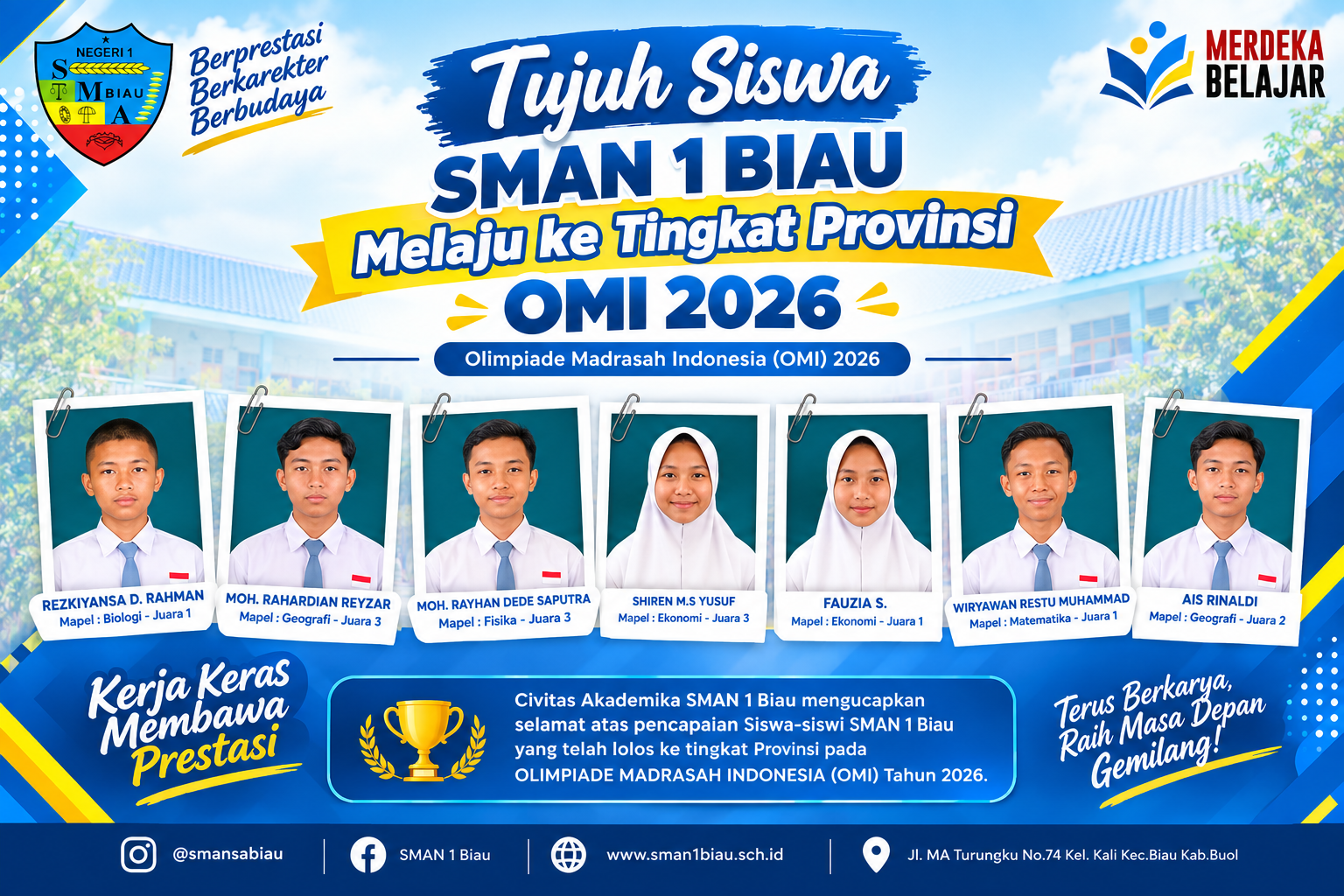 Tujuh Siswa SMAN 1 Biau Melaju ke Tingkat Provinsi OMI 2026